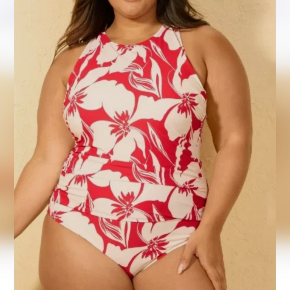 NWT Shade & Shore Floral High Neck Crossback One Piece